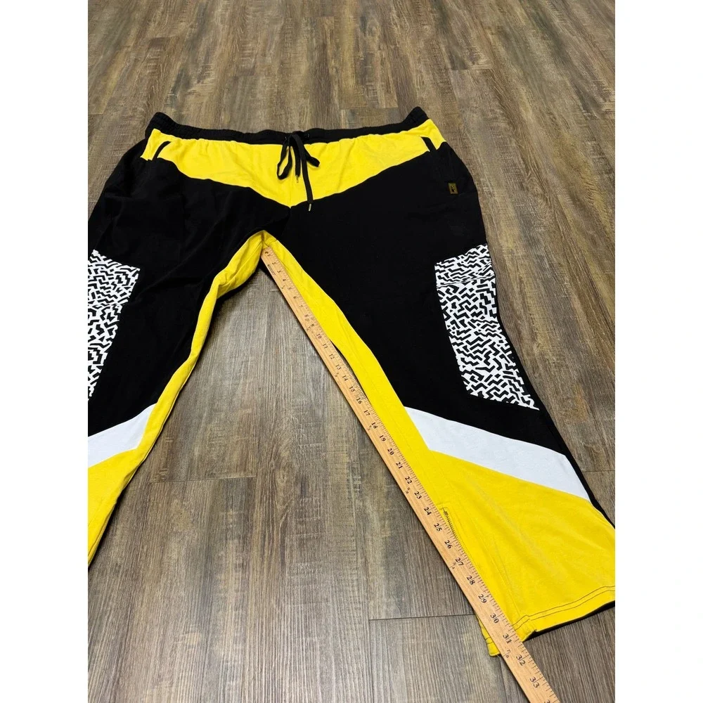 Makobi‎ Mens 6XB Yellow Black Geometric Colorblock T-Shirt and Joggers Set MS555